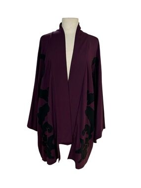 Natori NWT Jacket Kimono Style Purple Floral applique Beautiful Sz 2X